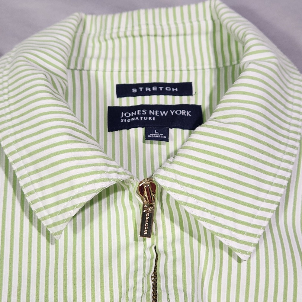 Jones New York Seersucker Green & White Striped Zip Up Blazer Jacket Large - Picture 4 of 7